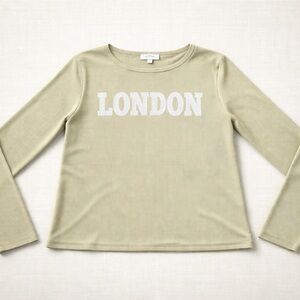 My Style London Graphic Ribbed Long Sleeve Top Size L – Sage Green – NEW